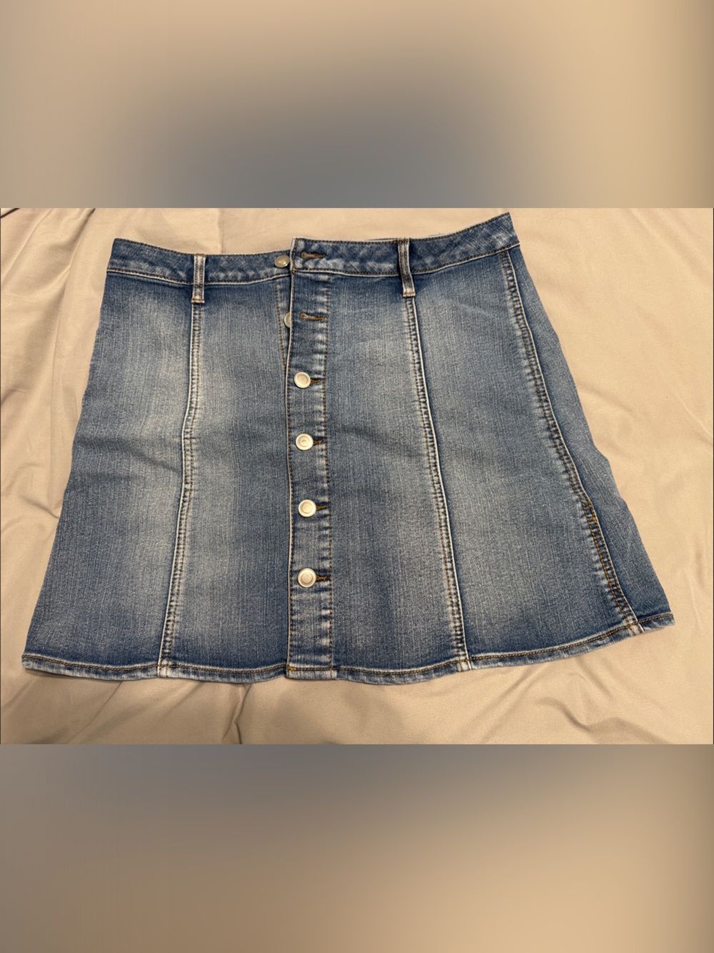 Faded Glory Light Blue Denim A-Line Button-Front Skirt
